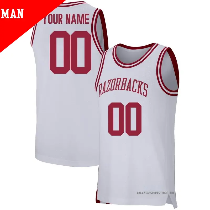 Men's ＃00 Custom Arkansas Razorbacks Replica White Basketball Jersey