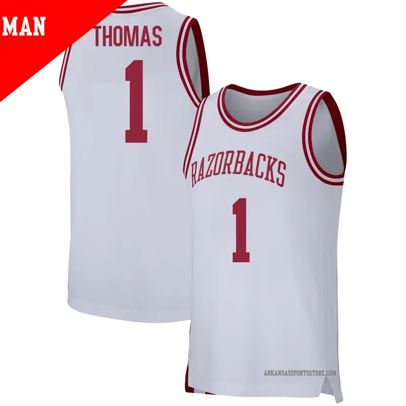 Men's ＃1 Meleek Thomas Arkansas Razorbacks Replica White Basketball Jersey