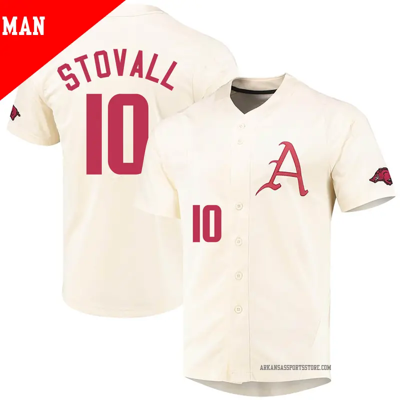 Men's #10 Peyton Stovall Arkansas Razorbacks Replica Cream Vapor Untouchable Full-Button Baseball Jersey Men's #10 Peyton Stovall Arkansas Razorbacks Replica Cream Vapor Untouchable Full-Button Baseball Jersey