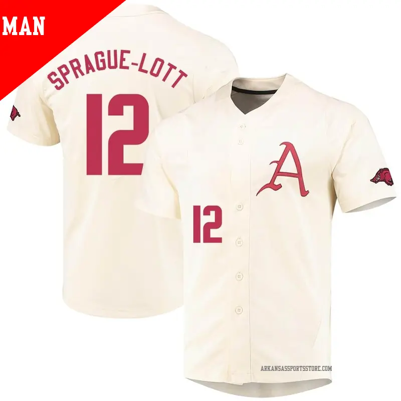 Men's ＃12 Jared Sprague-Lott Arkansas Razorbacks Replica Cream Vapor Untouchable Full-Button Baseball Jersey