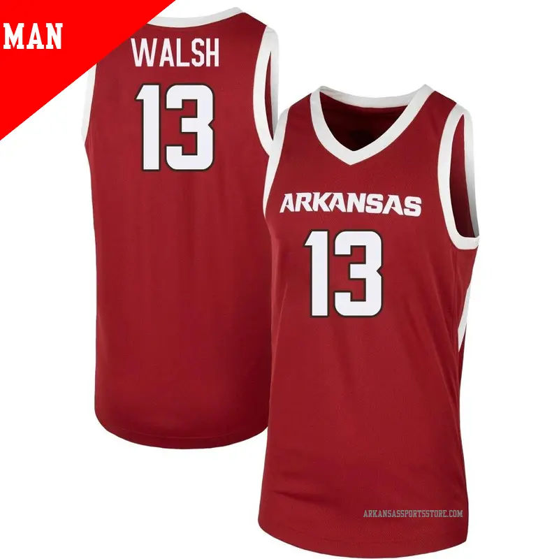 Men's #13 Jordan Walsh Arkansas Razorbacks Replica Cardinal Basketball Jersey Men's #13 Jordan Walsh Arkansas Razorbacks Replica Cardinal Basketball Jersey