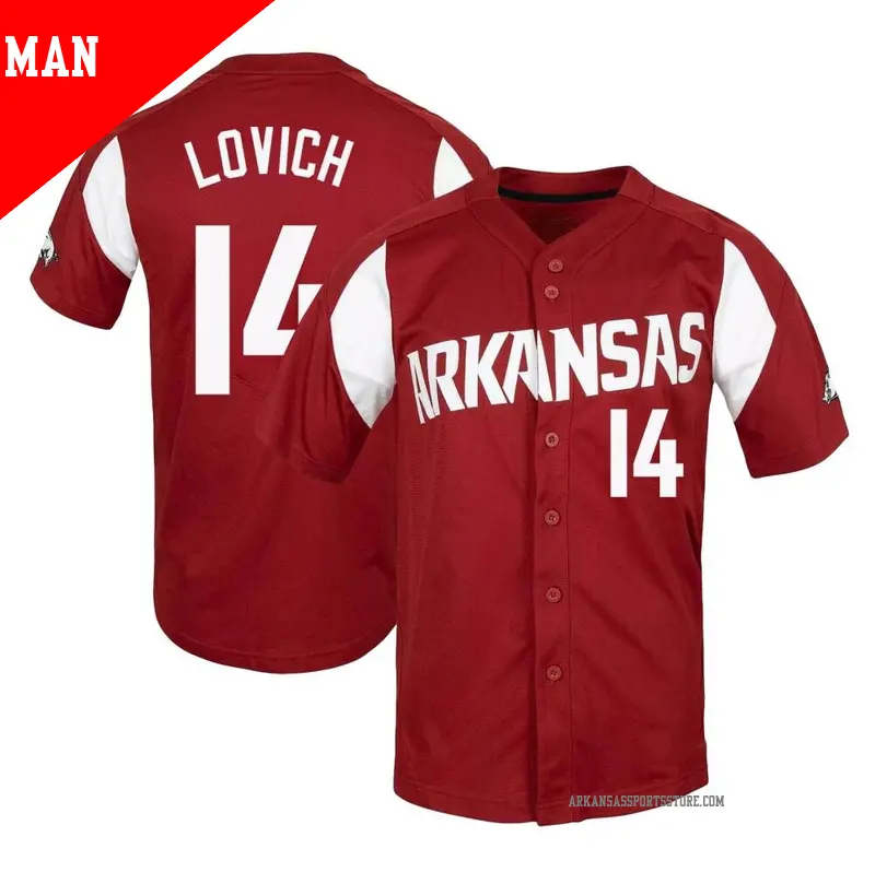 Men's #14 Ross Lovich Arkansas Razorbacks Replica Cardinal Vapor Untouchable Full-Button Baseball Jersey Men's #14 Ross Lovich Arkansas Razorbacks Replica Cardinal Vapor Untouchable Full-Button Baseball Jersey