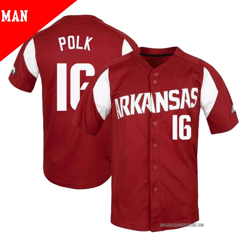 Men's ＃16 Hudson Polk Arkansas Razorbacks Replica Cardinal Vapor Untouchable Full-Button Baseball Jersey