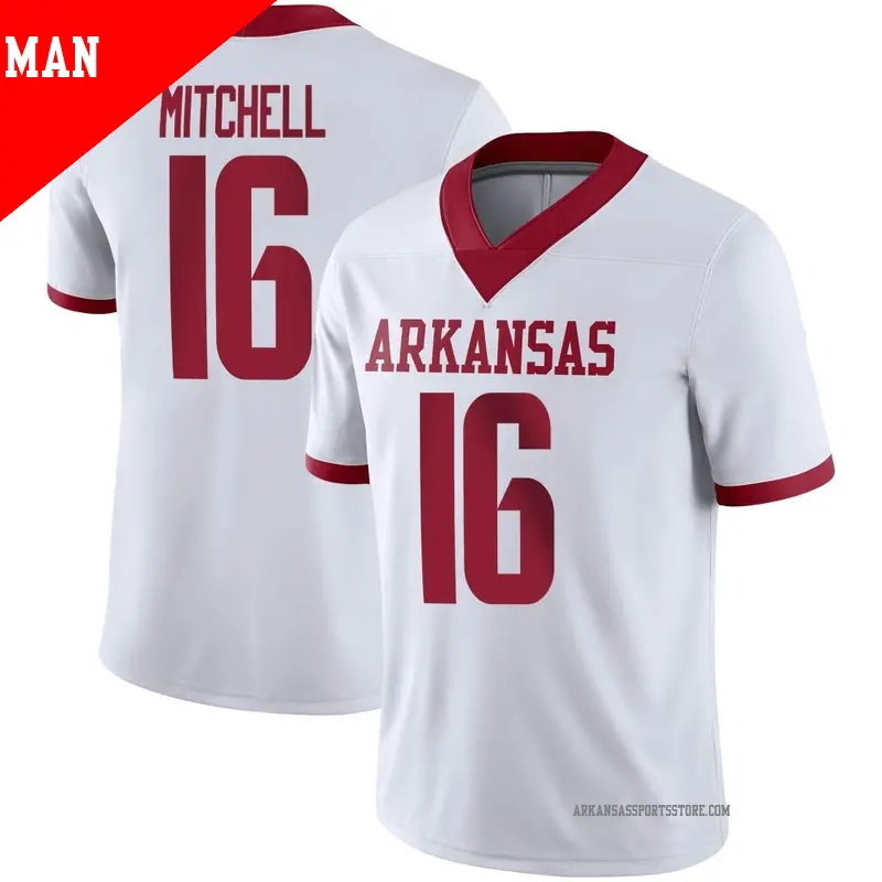 Men's #16 Miguel Mitchell Arkansas Razorbacks Game White Alternate Football Jersey Men's #16 Miguel Mitchell Arkansas Razorbacks Game White Alternate Football Jersey