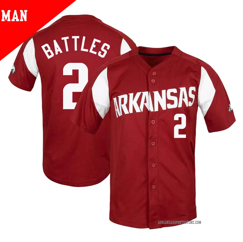 Men's #2 Jalen Battles Arkansas Razorbacks Replica Cardinal Vapor Untouchable Full-Button Baseball Jersey Men's #2 Jalen Battles Arkansas Razorbacks Replica Cardinal Vapor Untouchable Full-Button Baseball Jersey
