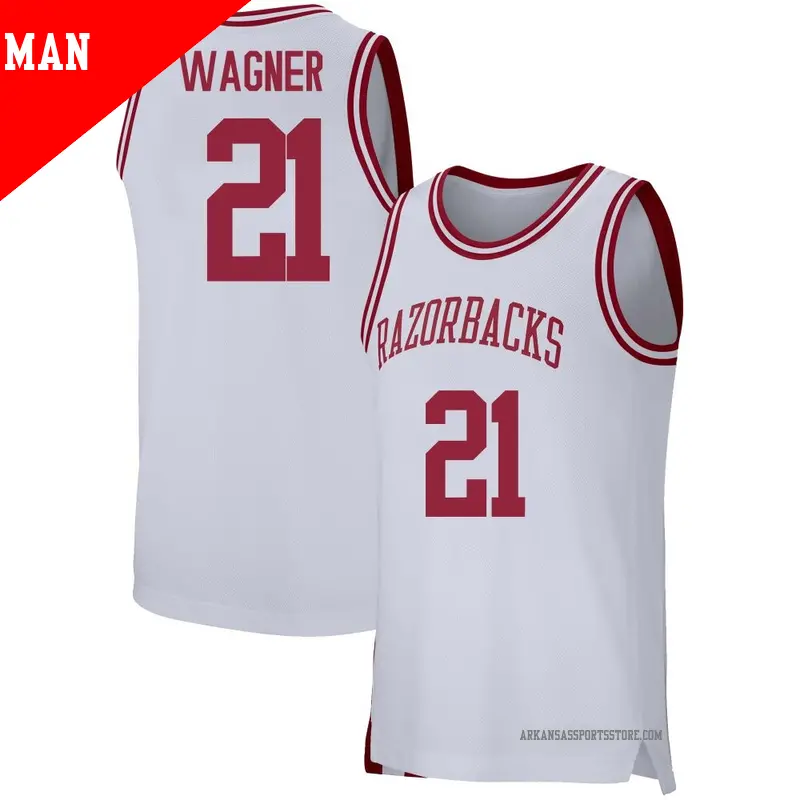 Men's #21 D.J. Wagner Arkansas Razorbacks Replica White Basketball Jersey Men's #21 D.J. Wagner Arkansas Razorbacks Replica White Basketball Jersey