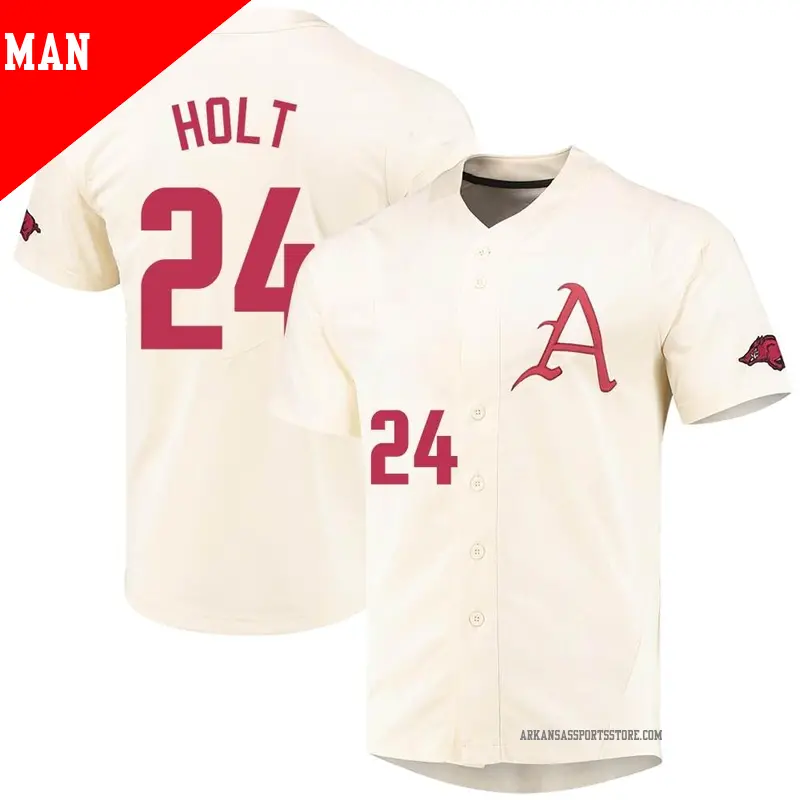 Men's #24 Peyton Holt Arkansas Razorbacks Replica Cream Vapor Untouchable Full-Button Baseball Jersey Men's #24 Peyton Holt Arkansas Razorbacks Replica Cream Vapor Untouchable Full-Button Baseball Jersey