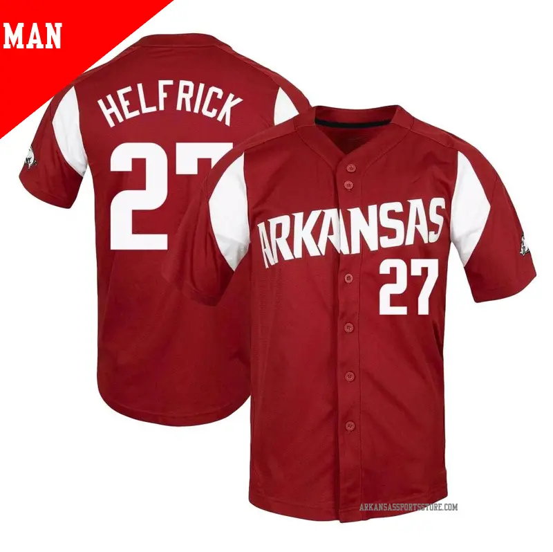 Men's ＃27 Ryder Helfrick Arkansas Razorbacks Replica Cardinal Vapor Untouchable Full-Button Baseball Jersey