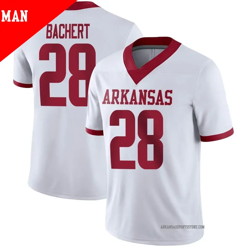 Men's ＃28 Jezreel Bachert Arkansas Razorbacks Game White Alternate Football Jersey