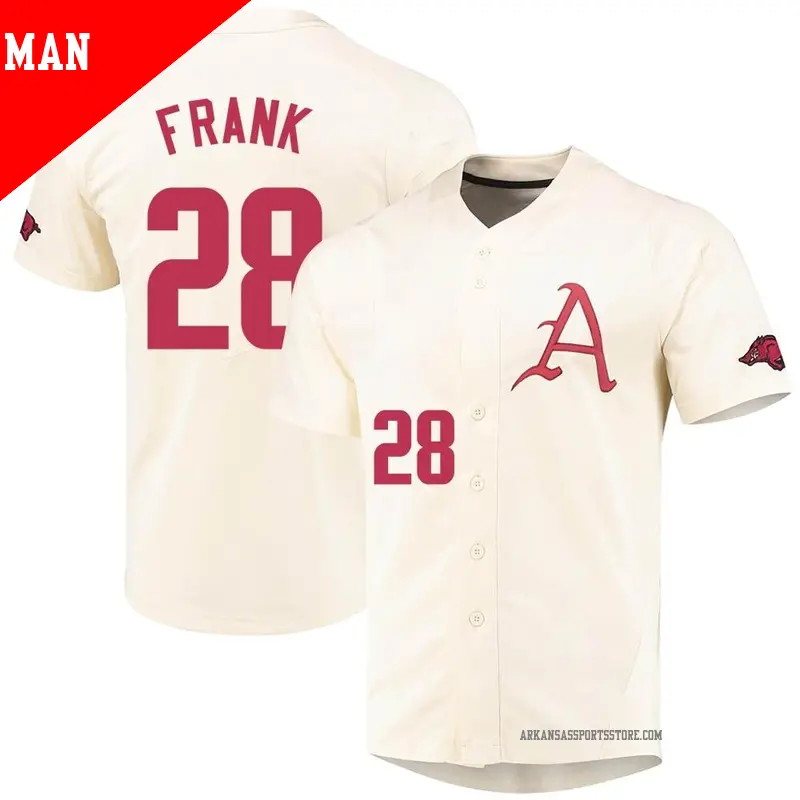 Men's #28 Koty Frank Arkansas Razorbacks Replica Cream Vapor Untouchable Full-Button Baseball Jersey Men's #28 Koty Frank Arkansas Razorbacks Replica Cream Vapor Untouchable Full-Button Baseball Jersey