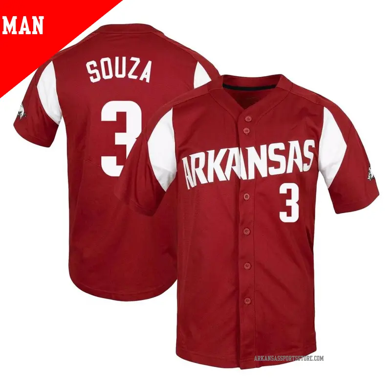 Men's #3 Nolan Souza Arkansas Razorbacks Replica Cardinal Vapor Untouchable Full-Button Baseball Jersey Men's #3 Nolan Souza Arkansas Razorbacks Replica Cardinal Vapor Untouchable Full-Button Baseball Jersey