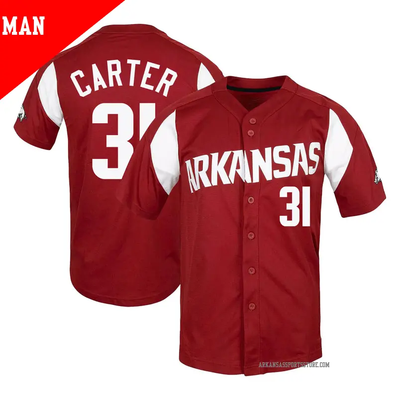 Men's #31 Dylan Carter Arkansas Razorbacks Replica Cardinal Vapor Untouchable Full-Button Baseball Jersey Men's #31 Dylan Carter Arkansas Razorbacks Replica Cardinal Vapor Untouchable Full-Button Baseball Jersey