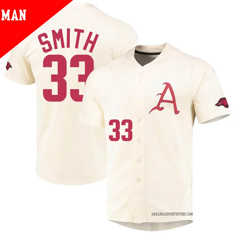 Men's #33 Hagen Smith Arkansas Razorbacks Replica Cream Vapor Untouchable Full-Button Baseball Jersey Men's #33 Hagen Smith Arkansas Razorbacks Replica Cream Vapor Untouchable Full-Button Baseball Jersey