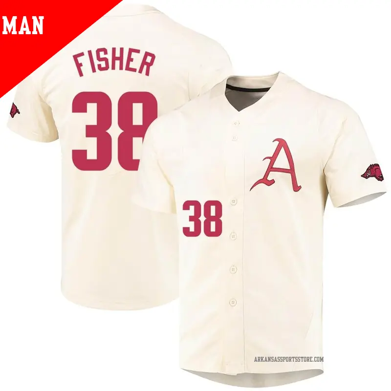 Men's ＃38 Colin Fisher Arkansas Razorbacks Replica Cream Vapor Untouchable Full-Button Baseball Jersey