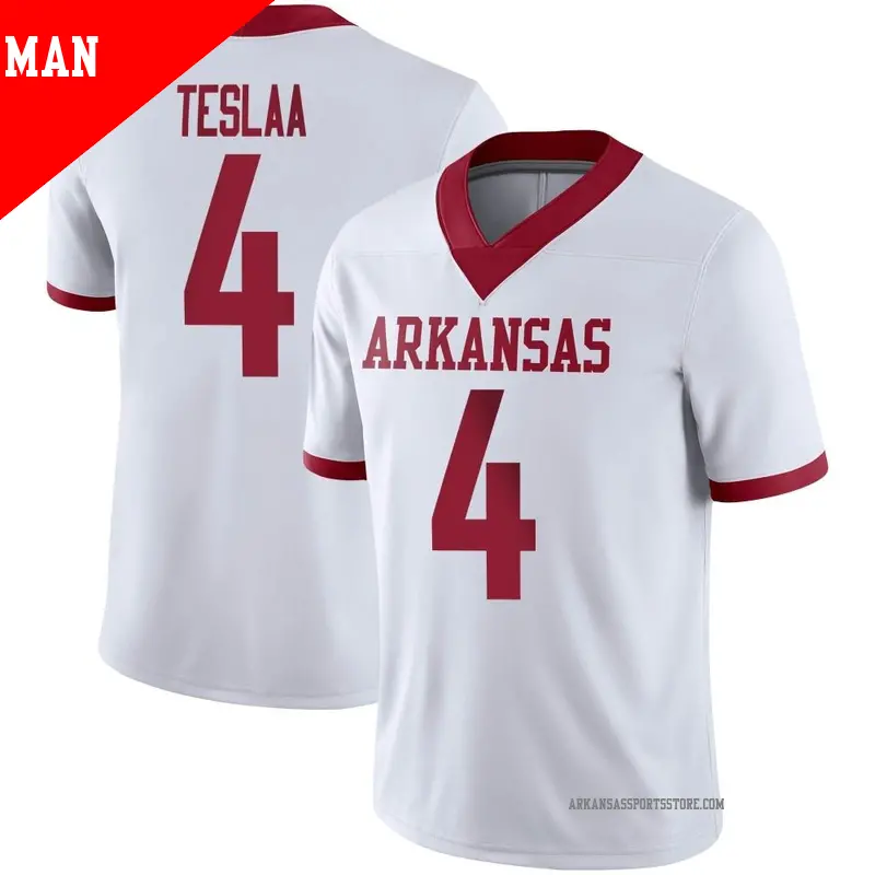 Men's ＃4 Isaac TeSlaa Arkansas Razorbacks Game White Alternate Football Jersey