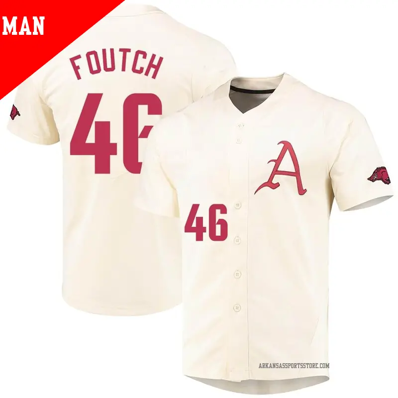 Men's ＃46 Christian Foutch Arkansas Razorbacks Replica Cream Vapor Untouchable Full-Button Baseball Jersey