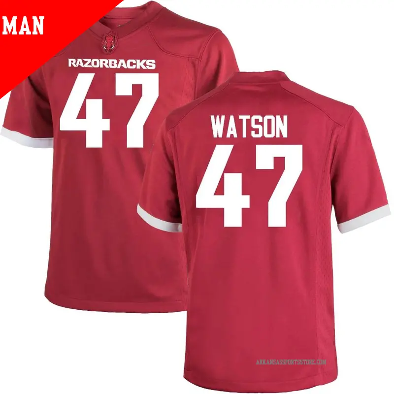 Men's #47 Braylon Watson Arkansas Razorbacks Game Cardinal Football College Jersey Men's #47 Braylon Watson Arkansas Razorbacks Game Cardinal Football College Jersey