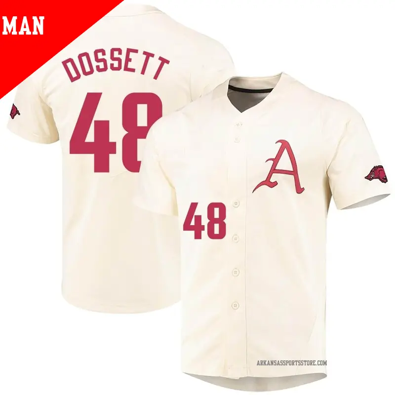 Men's ＃48 Cooper Dossett Arkansas Razorbacks Replica Cream Vapor Untouchable Full-Button Baseball Jersey