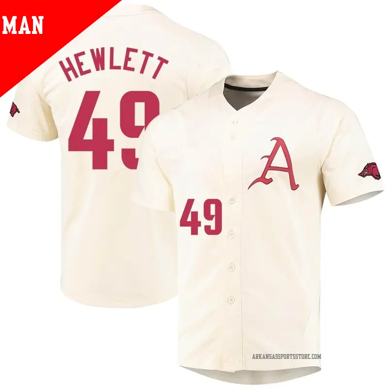 Men's #49 Stone Hewlett Arkansas Razorbacks Replica Cream Vapor Untouchable Full-Button Baseball Jersey Men's #49 Stone Hewlett Arkansas Razorbacks Replica Cream Vapor Untouchable Full-Button Baseball Jersey