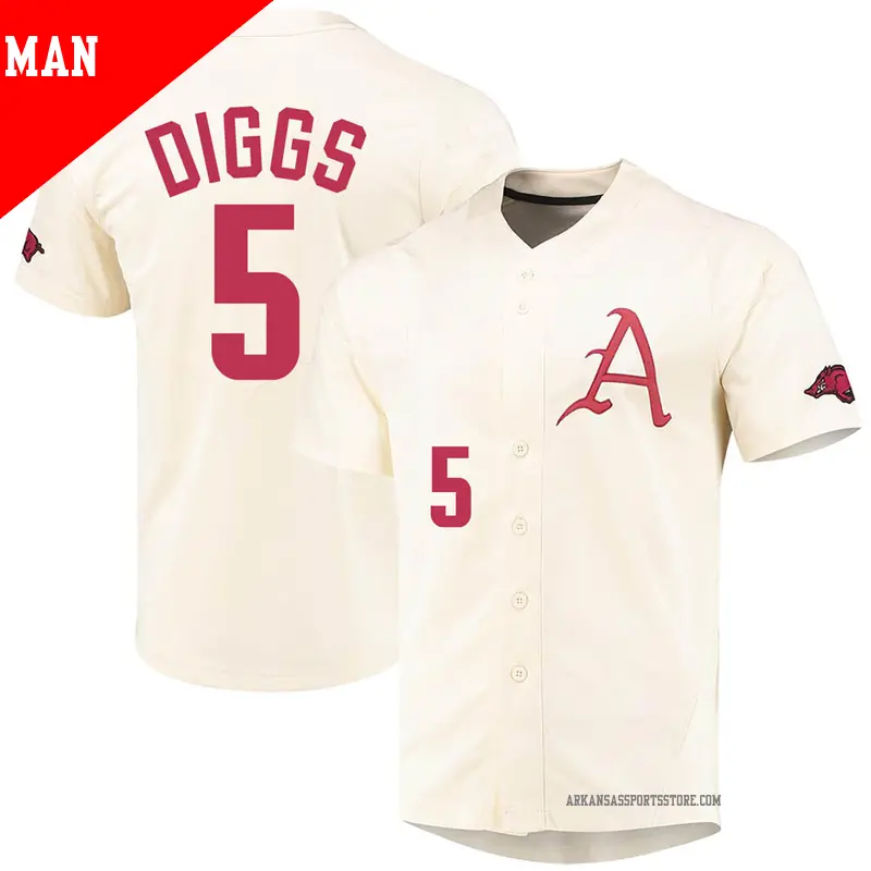 Men's #5 Kendall Diggs Arkansas Razorbacks Replica Cream Vapor Untouchable Full-Button Baseball Jersey Men's #5 Kendall Diggs Arkansas Razorbacks Replica Cream Vapor Untouchable Full-Button Baseball Jersey
