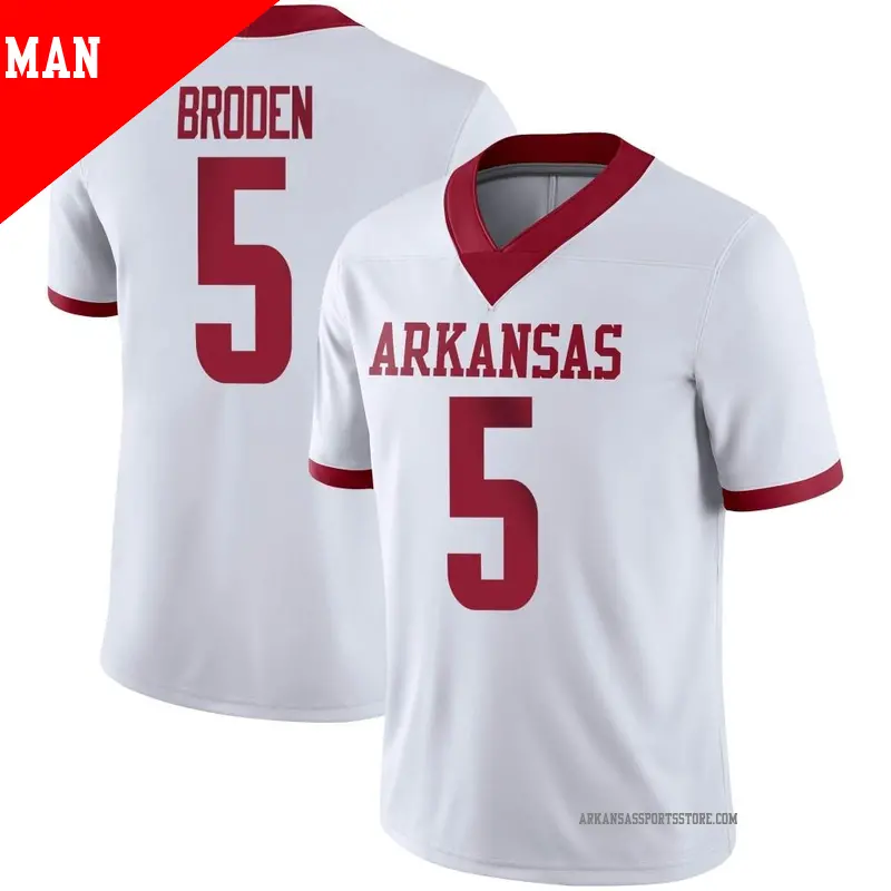 Men's #5 Tyrone Broden Arkansas Razorbacks Game White Alternate Football Jersey Men's #5 Tyrone Broden Arkansas Razorbacks Game White Alternate Football Jersey