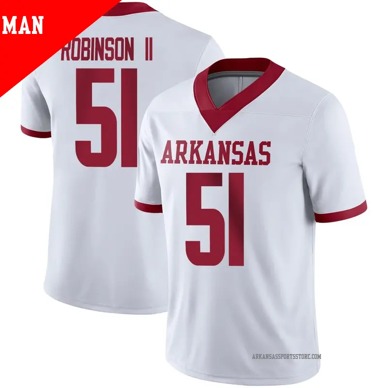 Men's #51 Corey Robinson II Arkansas Razorbacks Game White Alternate Football Jersey Men's #51 Corey Robinson II Arkansas Razorbacks Game White Alternate Football Jersey