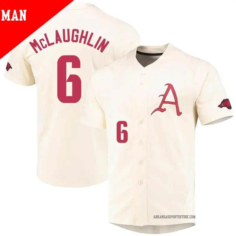 Men's #6 Ben McLaughlin Arkansas Razorbacks Replica Cream Vapor Untouchable Full-Button Baseball Jersey Men's #6 Ben McLaughlin Arkansas Razorbacks Replica Cream Vapor Untouchable Full-Button Baseball Jersey