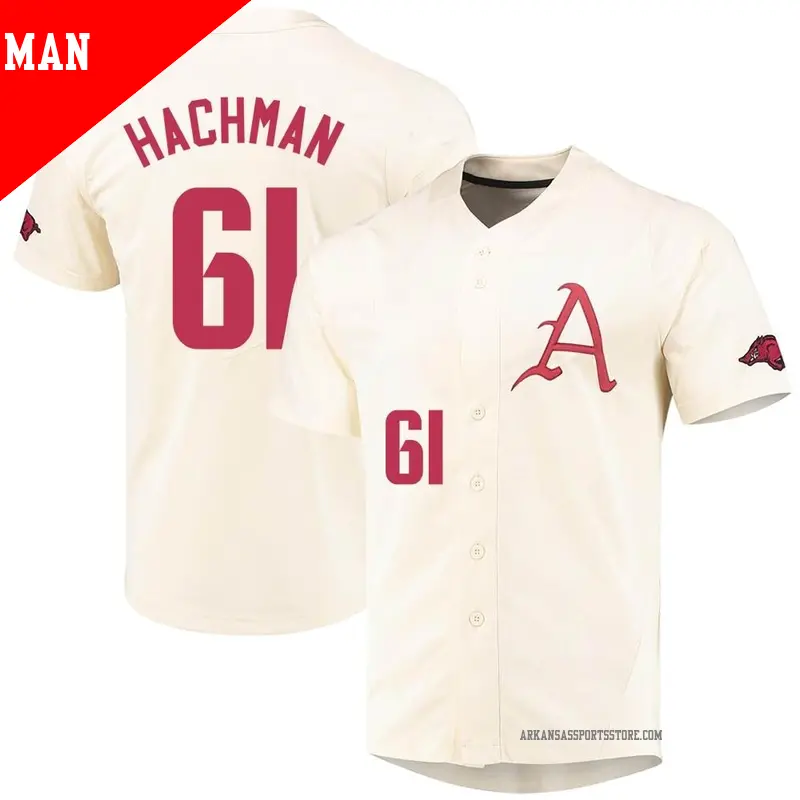 Men's #61 Adam Hachman Arkansas Razorbacks Replica Cream Vapor Untouchable Full-Button Baseball Jersey Men's #61 Adam Hachman Arkansas Razorbacks Replica Cream Vapor Untouchable Full-Button Baseball Jersey