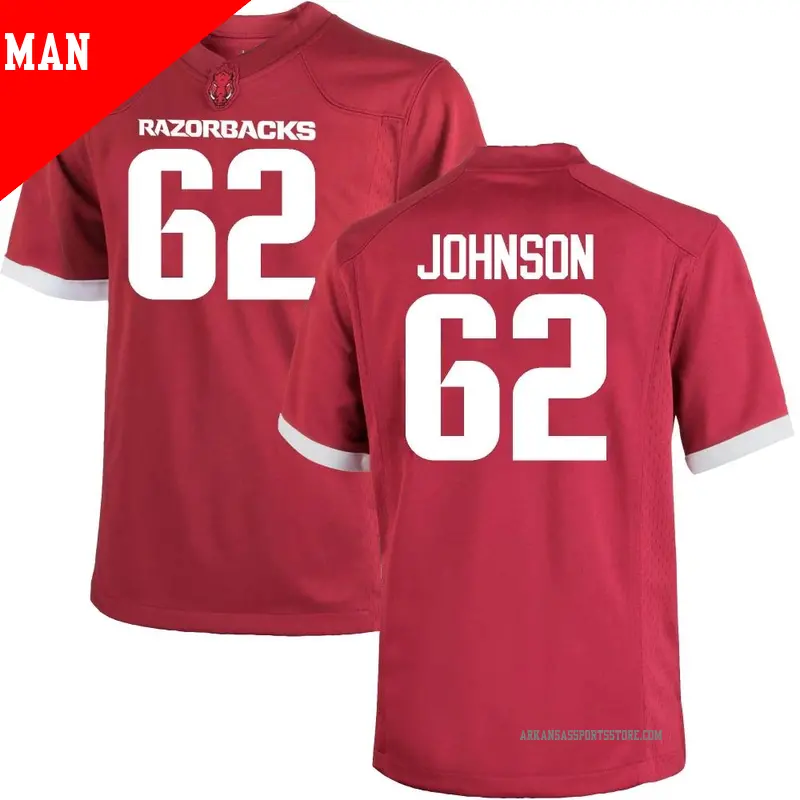 Men's ＃62 Alex Johnson Arkansas Razorbacks Game Cardinal Football College Jersey