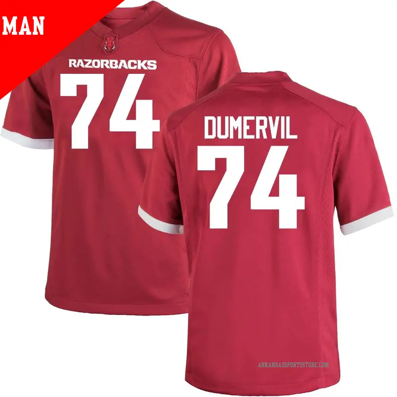 Men's ＃74 Marcus Dumervil Arkansas Razorbacks Replica Cardinal Football College Jersey