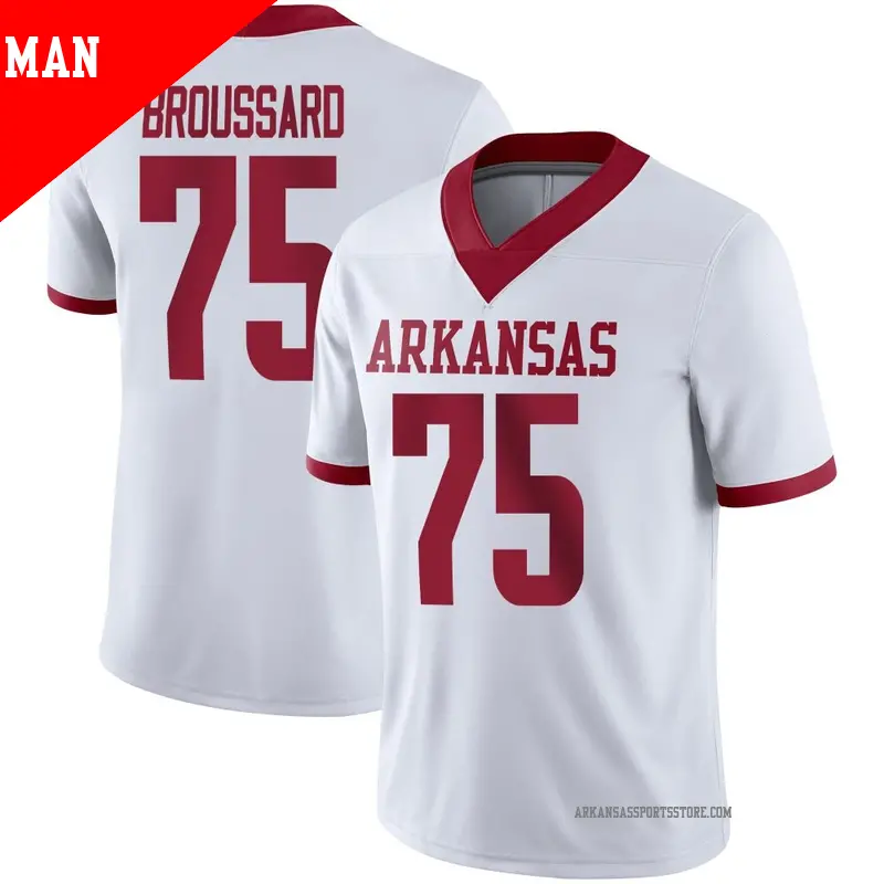 Men's #75 Kavion Broussard Arkansas Razorbacks Game White Alternate Football Jersey Men's #75 Kavion Broussard Arkansas Razorbacks Game White Alternate Football Jersey
