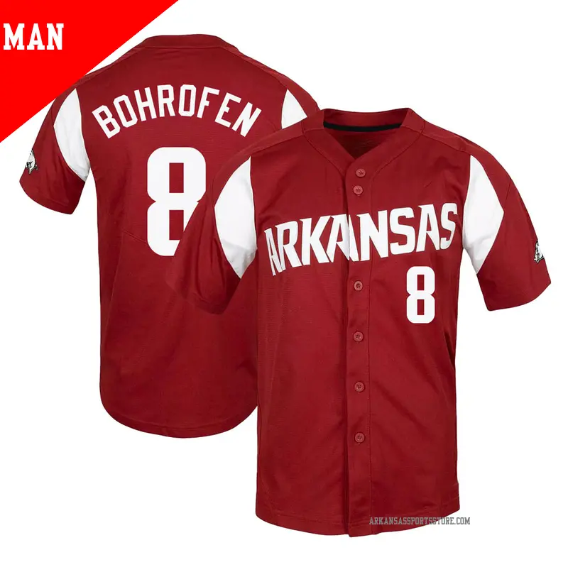 Men's #8 Jace Bohrofen Arkansas Razorbacks Replica Cardinal Vapor Untouchable Full-Button Baseball Jersey Men's #8 Jace Bohrofen Arkansas Razorbacks Replica Cardinal Vapor Untouchable Full-Button Baseball Jersey