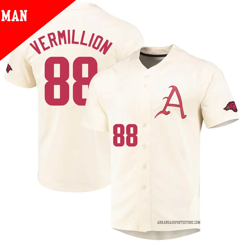 Men's #88 Zebulon Vermillion Arkansas Razorbacks Replica Cream Vapor Untouchable Full-Button Baseball Jersey Men's #88 Zebulon Vermillion Arkansas Razorbacks Replica Cream Vapor Untouchable Full-Button Baseball Jersey