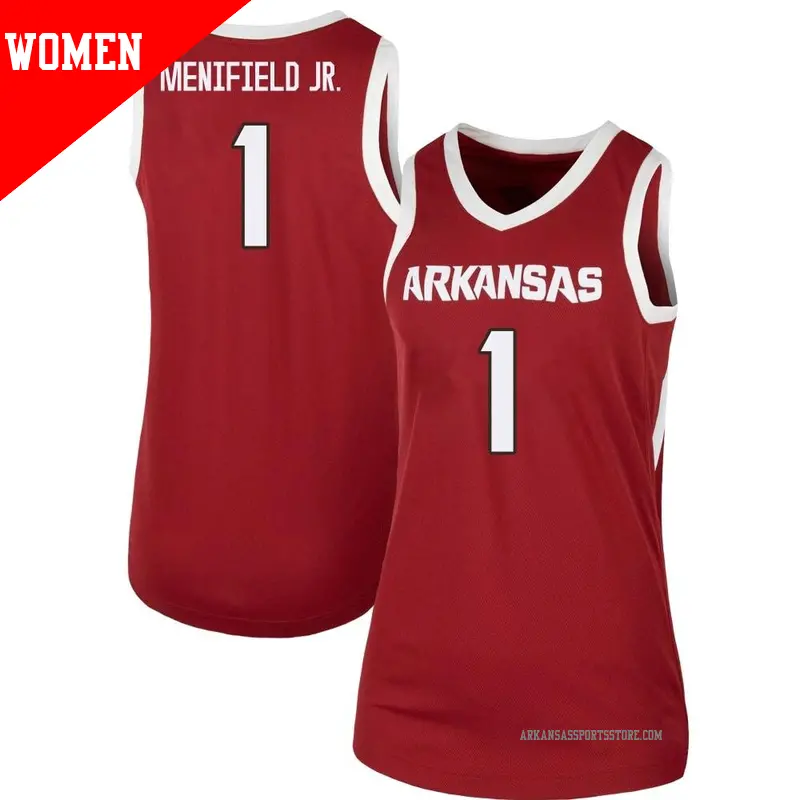 Women's #1 Keyon Menifield Jr. Arkansas Razorbacks Replica Cardinal Basketball Jersey Women's #1 Keyon Menifield Jr. Arkansas Razorbacks Replica Cardinal Basketball Jersey