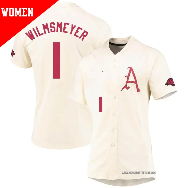 Women's ＃1 Ty Wilmsmeyer Arkansas Razorbacks Replica Cream Vapor Untouchable Full-Button Baseball Jersey