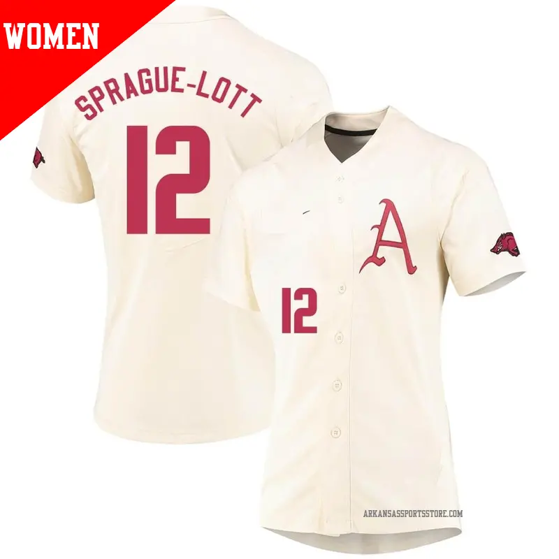 Women's ＃12 Jared Sprague-Lott Arkansas Razorbacks Replica Cream Vapor Untouchable Full-Button Baseball Jersey