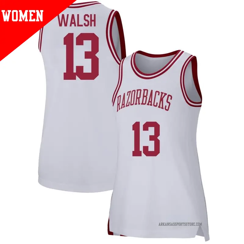 Women's #13 Jordan Walsh Arkansas Razorbacks Replica White Basketball Jersey Women's #13 Jordan Walsh Arkansas Razorbacks Replica White Basketball Jersey