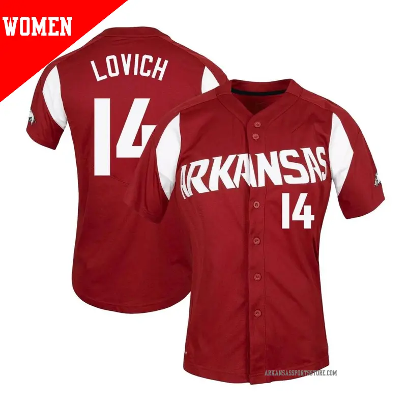 Women's #14 Ross Lovich Arkansas Razorbacks Replica Cardinal Vapor Untouchable Full-Button Baseball Jersey Women's #14 Ross Lovich Arkansas Razorbacks Replica Cardinal Vapor Untouchable Full-Button Baseball Jersey
