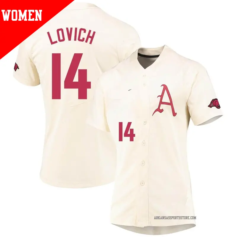 Women's #14 Ross Lovich Arkansas Razorbacks Replica Cream Vapor Untouchable Full-Button Baseball Jersey Women's #14 Ross Lovich Arkansas Razorbacks Replica Cream Vapor Untouchable Full-Button Baseball Jersey