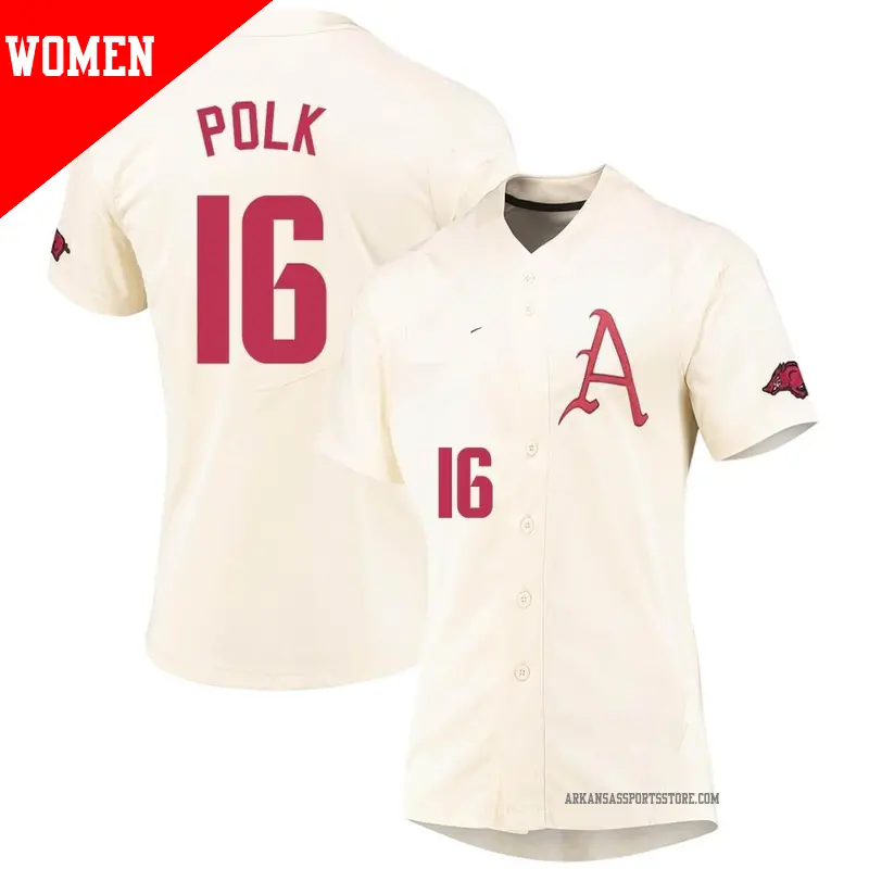 Women's ＃16 Hudson Polk Arkansas Razorbacks Replica Cream Vapor Untouchable Full-Button Baseball Jersey