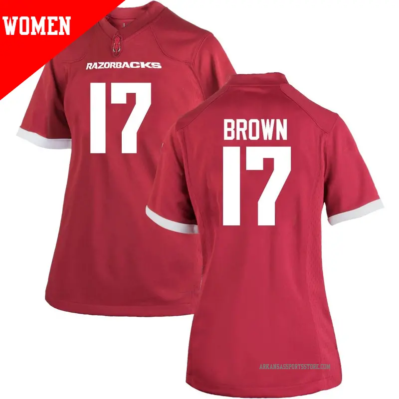 Women's #17 Jalen Brown Arkansas Razorbacks Game Cardinal Football College Jersey Women's #17 Jalen Brown Arkansas Razorbacks Game Cardinal Football College Jersey