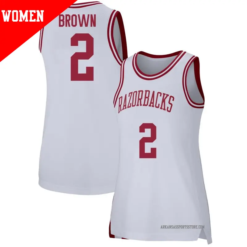 Women's ＃2 Amere Brown Arkansas Razorbacks Replica White Basketball Jersey