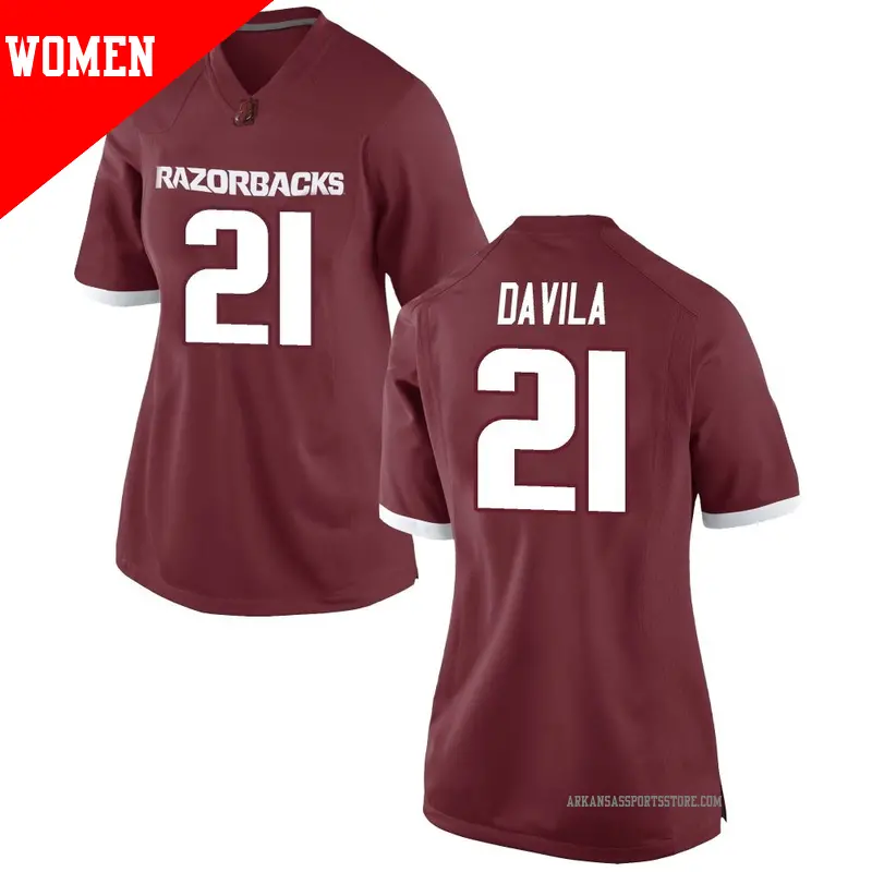Women's #21 Keshawn Davila Arkansas Razorbacks Game Red Football College Jersey Women's #21 Keshawn Davila Arkansas Razorbacks Game Red Football College Jersey