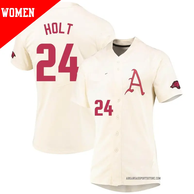 Women's #24 Peyton Holt Arkansas Razorbacks Replica Cream Vapor Untouchable Full-Button Baseball Jersey Women's #24 Peyton Holt Arkansas Razorbacks Replica Cream Vapor Untouchable Full-Button Baseball Jersey