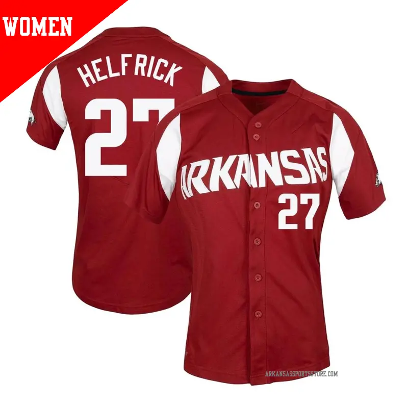 Women's ＃27 Ryder Helfrick Arkansas Razorbacks Replica Cardinal Vapor Untouchable Full-Button Baseball Jersey