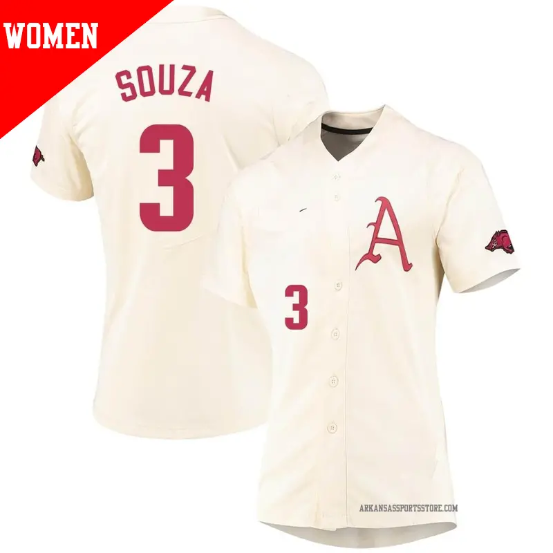 Women's #3 Nolan Souza Arkansas Razorbacks Replica Cream Vapor Untouchable Full-Button Baseball Jersey Women's #3 Nolan Souza Arkansas Razorbacks Replica Cream Vapor Untouchable Full-Button Baseball Jersey