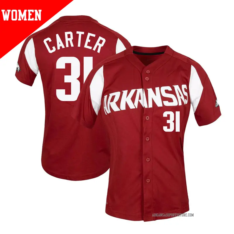 Women's #31 Dylan Carter Arkansas Razorbacks Replica Cardinal Vapor Untouchable Full-Button Baseball Jersey Women's #31 Dylan Carter Arkansas Razorbacks Replica Cardinal Vapor Untouchable Full-Button Baseball Jersey