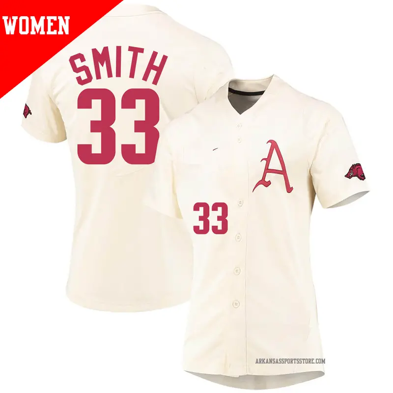 Women's #33 Hagen Smith Arkansas Razorbacks Replica Cream Vapor Untouchable Full-Button Baseball Jersey Women's #33 Hagen Smith Arkansas Razorbacks Replica Cream Vapor Untouchable Full-Button Baseball Jersey