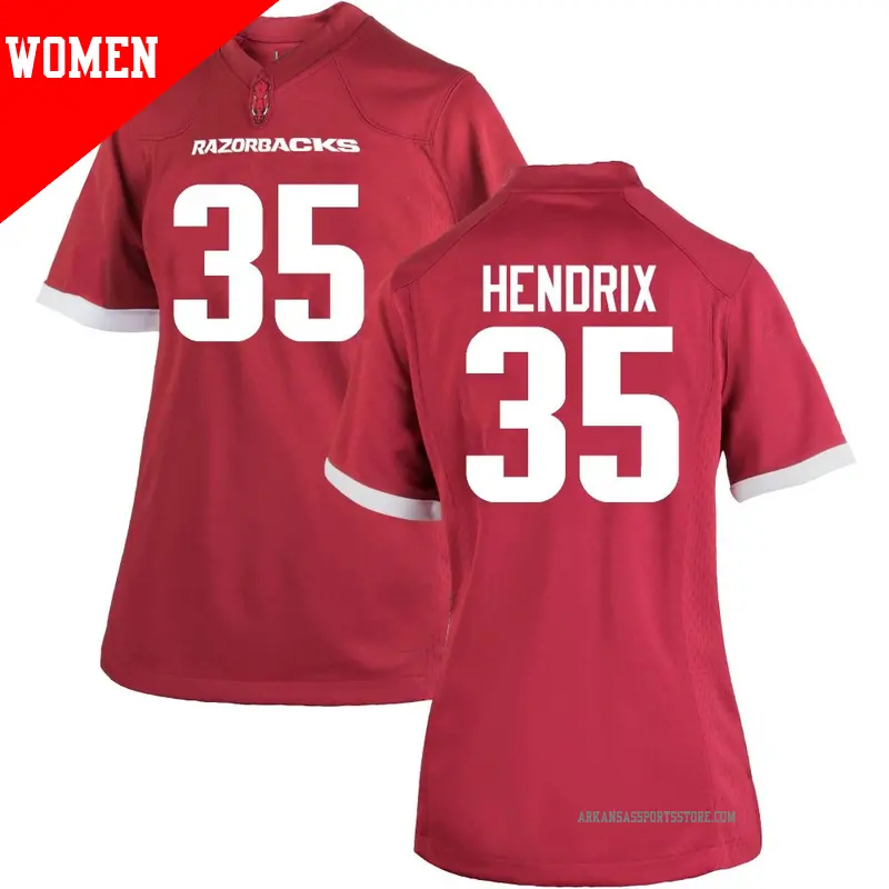 Women's #35 Hutson Hendrix Arkansas Razorbacks Game Cardinal Football College Jersey Women's #35 Hutson Hendrix Arkansas Razorbacks Game Cardinal Football College Jersey