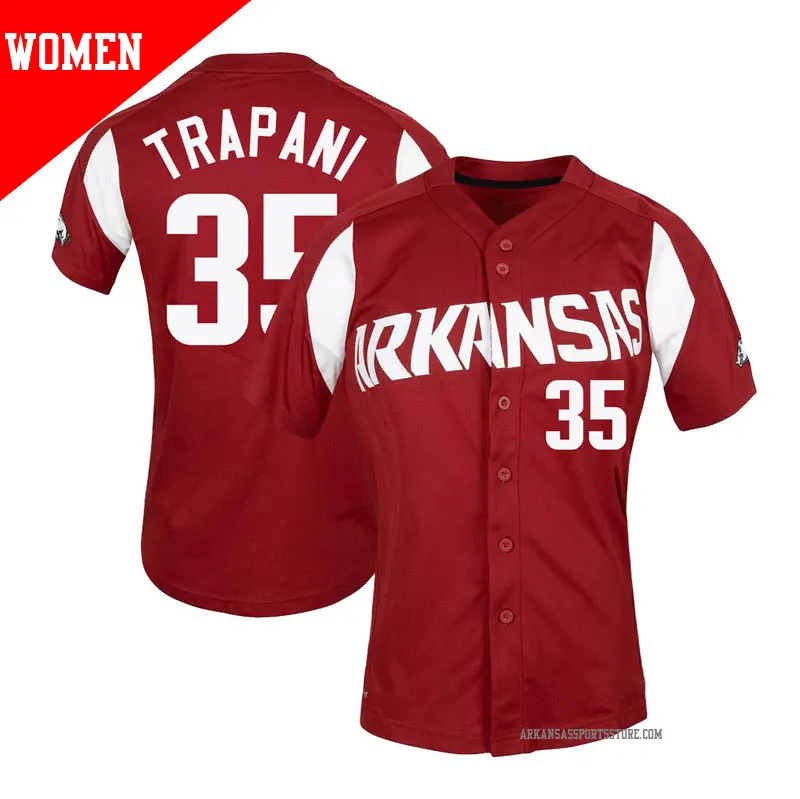 Women's #35 Vincent Trapani Arkansas Razorbacks Replica Cardinal Vapor Untouchable Full-Button Baseball Jersey Women's #35 Vincent Trapani Arkansas Razorbacks Replica Cardinal Vapor Untouchable Full-Button Baseball Jersey